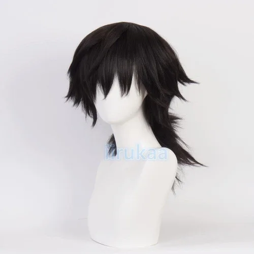 Vista 3 de iirukaa Tomioka Giyuu - Peluca de cosplay para Demon Slaye, anime Kimetsu no Yaiba, personajes de Halloween, pelucas de cosplay con gorra de peluca