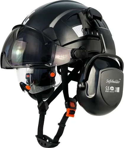 Vista 9 de SAFEBUILDER Casco de Seguridad Industrial con Visera Orejeras Casco Duro con Visera Cascos Duros Ventilados Trabajo de Construcción Protección