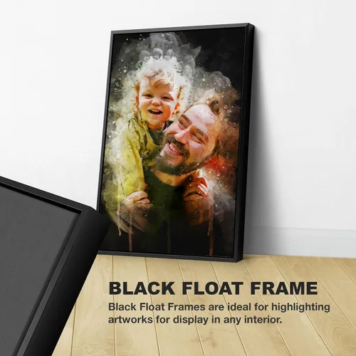 Vista 4 de Awesometik Retrato personalizado Ilustración de acuarela personalizada Padre e hija Acuarela con fondo oscuro Impresión en lienzo Regalo del Día