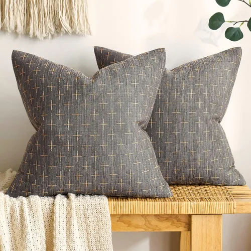 Vista 54 de MIULEE - Juego de 2 fundas de almohada decorativas de lino de arpillera, modernas, estilo campestre, rústicas, tejidas, con textura, para sofá, Gris