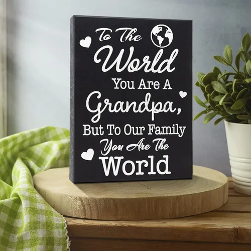 Vista 5 de JennyGems Letrero de madera con texto en inglés "To the World You Are a Grandpa But To Our Family You Are the World", decoración de estante