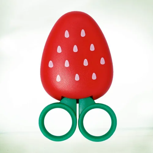 Vista 9 de Tijera de frutas en forma de fresa de seguridad de tijera de acero inoxidable para manualidades, bordado de punto de cruz, trabajo de arte
