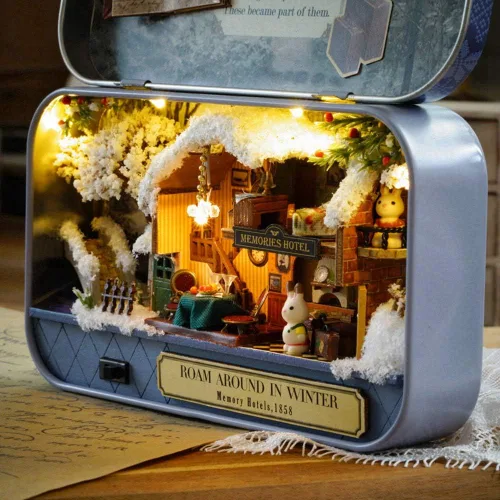 Vista 6 de DIY miniatura hecho a mano, con caja de luz LED, teatro, viejos tiempos, trilogía de buen tiempo, baterías enviadas para viajes, tema, casa