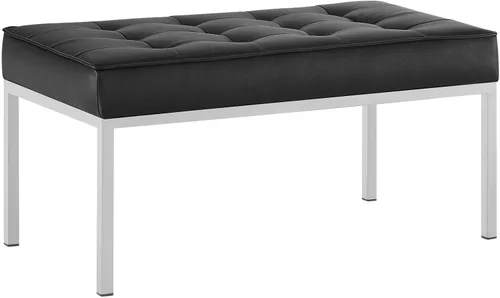 Vista 20 de Modway Banco grande tapizado de piel sintética con botones copetudos en color negro plateado