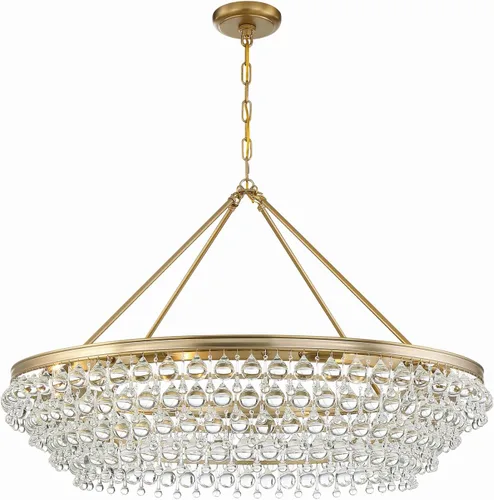 Vista 2 de Calypso - Candelabro de 8 luces de cristal con forma de lágrima dorada vibrante, lámpara de techo - Candelabros para pasillo, sala de estar Dorado