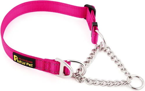 Vista 16 de Collar de perro Martingale de Plutus Pet con cadena de acero inoxidable y nylon reflectante, collar de entrenamiento ajustable sin tirón, para Beige