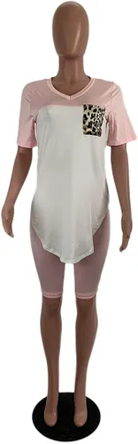 Vista 3 de Ophestin Conjunto casual de dos piezas para mujer, de manga corta, pantalones y ropa de descanso, ajuste ajustado, Leopard