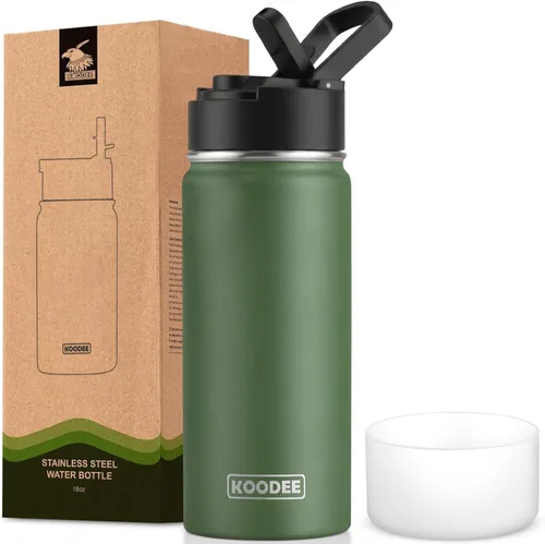 Vista 127 de koodee Botella de agua para niños, botella de agua de acero inoxidable de 12 onzas con aislamiento al vacío para la escuela, botella de agua de boca