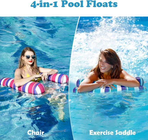 Vista 7 de Flotadores de piscina para adultos, paquete de 2 flotadores inflables para piscina, 4 en 1, balsas multiusos tumbona hamaca de agua para piscina