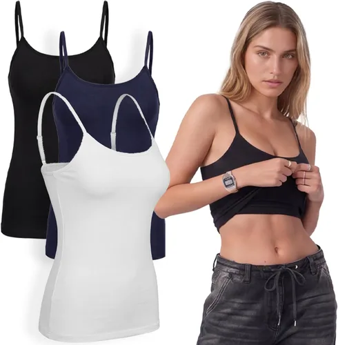 Vista 19 de Emmalise Camiseta de mujer con brasier integrado, soporte de tela sin varillas, camisola corta