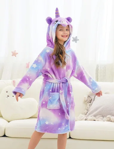 Vista 5 de Doctor Unicorn Girls Unicorn Galaxy Stars Hooded Robe, Unicorn Gifts for Girls