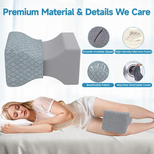 Vista 3 de SweetSlubr Almohada de rodilla de espuma viscoelástica para dormir de lado, almohada de apoyo para las piernas para dormir de lado, almohada