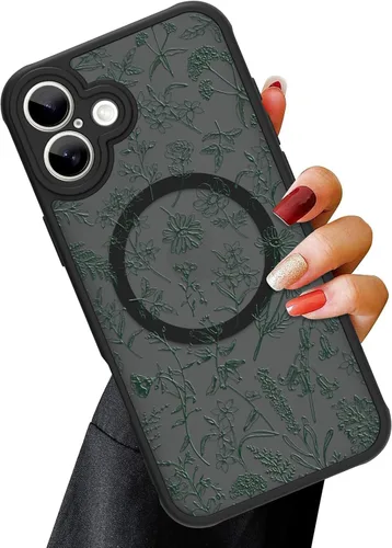 Vista 53 de OOK Funda magnética para iPhone 13 Pro Max [compatible con MagSafe] Funda delgada translúcida mate con flor silvestre negra, protección para lente