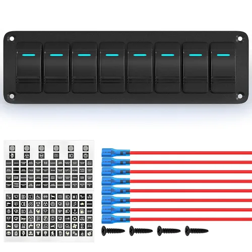 Vista 7 de Joinfworld Panel de Interruptor Basculante de 6 Posiciones 12V Panel de Interruptor de Barco Marino Impermeable 12 Voltios Luz LED Azul Panel