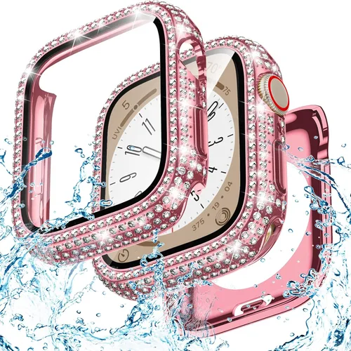 Vista 8 de Goton Funda de 40 mm impermeable con brillo para Apple Watch, protector de pantalla SE 3/2/1, Serie 6/5/4 de 40 mm, parachoques frontal de PC