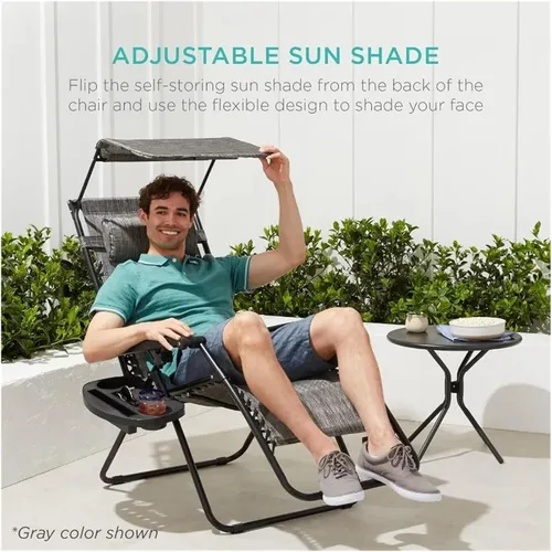 Vista 5 de Sillón plegable de gravedad cero para patio, con toldo ajustable y reposacabezas Amatista púrpura