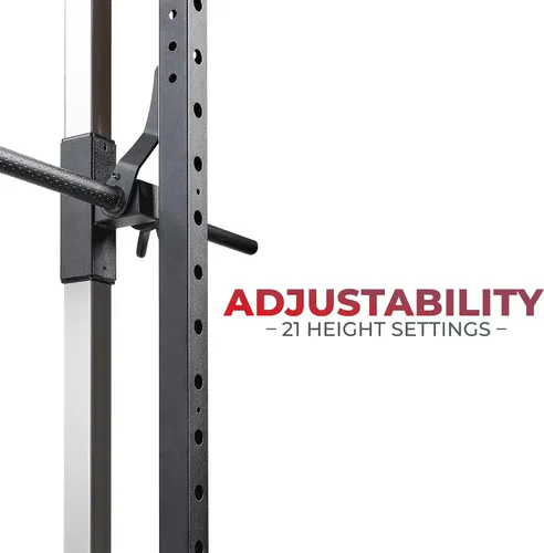Vista 4 de Sunny Health & Fitness - Estante de potencia prémium para máquina de sentadillas, alta capacidad de carga, altura ajustable, barra de dominadas