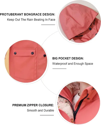 Vista 6 de SOLOCOTE Chaqueta impermeable de goma con capucha para niños impermeable resistente al viento talla 5-14 años