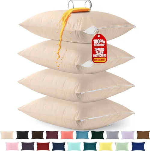 Vista 28 de Utopia Bedding Protector de almohada impermeable, con cremallera, paquete de 2, beige, estándar, funda de almohada a prueba de chinches, de 20 x 26