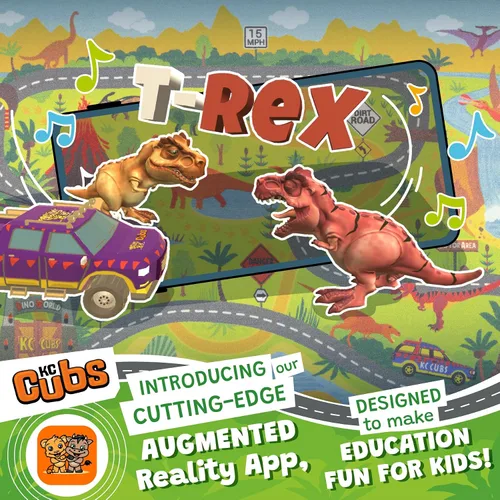 Vista 7 de KC Cubs 5x7 Alfombra de dinosaurios con coche de juguete Dino – Alfombra de juego educativa para niños, bebés, guardería, aula, sala