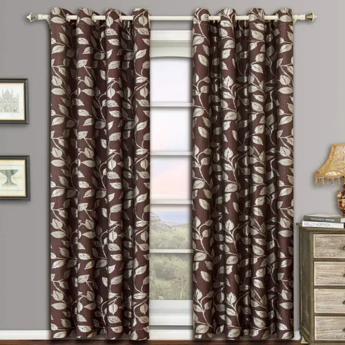 Vista 7 de Royal Hotel Bedding Charlotte - Paneles de cortina jacquard con ojales color moca, 2 paneles, 52 x 63 pulgadas cada uno