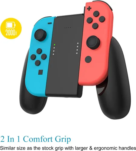 Vista 4 de Kinvoca Joy Con agarre de carga con batería de 2000 mAh, agarre cómodo 2 en 1 para Nintendo Switch Joy-Con Controller, cargador Joycon con cable