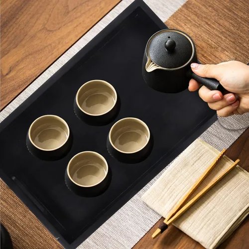 Vista 2 de UPKOCH Elegante bandeja de madera maciza grande decorativa para servir té, bandeja rectangular de madera para postres de desayuno