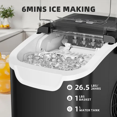 Vista 2 de Antarctic Star - Máquina para hacer hielo de sobremesa, 8 cubos en 6 minutos, 12 kg/día, autolimpiante, 2 tamaños, ultra silenciosa