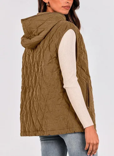 Vista 9 de PRETTYGARDEN Chaleco acolchado de otoño para mujer, casual, sin mangas, con capucha, con cremallera, abrigo de invierno