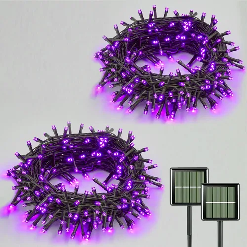 Vista 10 de QITONG Paquete de 2 luces solares de Navidad multicolor, cada cadena de 100 luces LED de 33 pies para exteriores, impermeable, 8 modos de cable