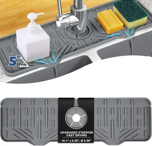 Vista 10 de Bandeja colectora de goteo para mango de grifo de silicona, tapete de grifo de silicona, soporte para esponja de jabón de platos para accesorios