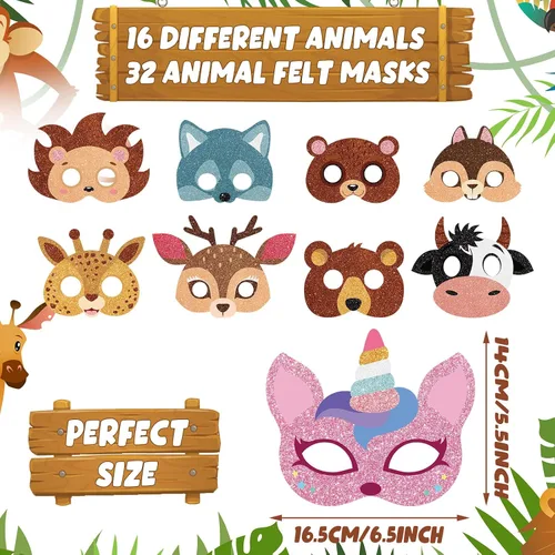 Vista 3 de 48 máscaras de animales salvajes de la selva para niños, temática de animales, recuerdos de fiesta de cumpleaños, disfraces, suministros de fiesta