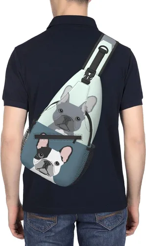 Vista 6 de Lindo Bulldog francés Sling Bag para hombres y mujeres, múltiples bolsillos en el pecho bolsa de hombro Crossbody para ciclismo, deportes, viajes