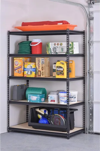 Vista 5 de EDSAL UR245AZ-BLK Estante de almacenamiento de acero, 5 estantes ajustables, capacidad de 4000 libras, 72 pulgadas de alto x 48 pulgadas de ancho x