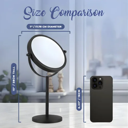 Vista 7 de MIRRORVANA Espejo de maquillaje con aumento 10X en soporte redondo para mesa, escritorio de tocador de dormitorio y encimera de baño, espejo de Negro