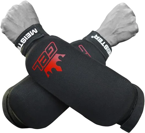 Vista 2 de Meister Protectores de antebrazo de tela elástica MMA con acolchado de gel integrado (par) Comfort-fit full arm protection, flexible impact