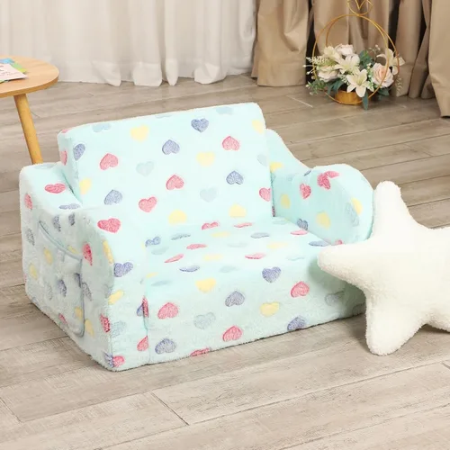 Vista 20 de MOMCAYWEX - Sofá para niños, 2 en 1, plegable, piel de melocotón, color azul