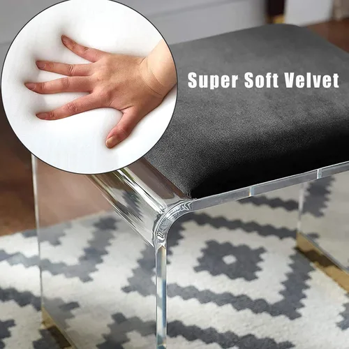 Vista 5 de QQXX Taburete de acrílico con asiento acolchado de terciopelo, mesita de noche de acrílico transparente, mesa auxiliar cuadrada, taburete moderno