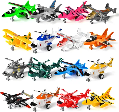 Vista 3 de JOYIN 34 piezas de vehículos de avión de tracción, juego de aviones, aviones incluyendo helicópteros, camiones de juguete vehículos de juguete