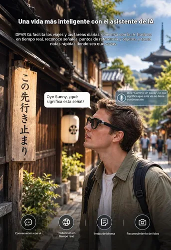 Vista 4 de Gafas inteligentes G1 AI con cámara y Bluetooth, gafas de grabación de Gafas de cámara con traducción IA, reconocimiento visual, asistente de voz G1