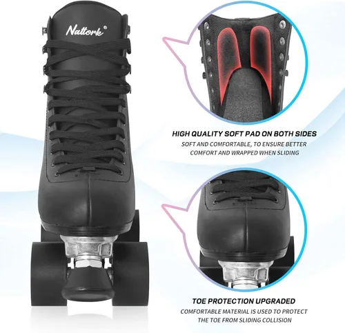 Vista 5 de Nattork - Patines de ruedas para mujer, de piel sintética de alta calidad, patines de cuatro ruedas, patines de doble fila para principiantes