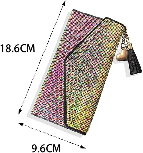 Vista 8 de ikasus Bling Bling - Funda para tarjetas con bolsillo de piel, con cremallera, multifuncional, de gran capacidad, con diamantes de imitación
