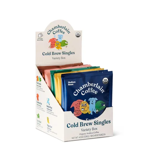 Vista 11 de Chamberlain Coffee Mezcla de tostado medio Cold Brew Singles – USDA Organic, 10 porciones individuales con diferentes sabores – Café arábica – Sabor