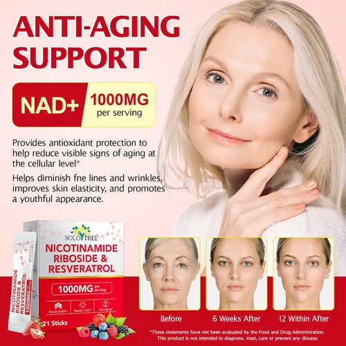 Vista 6 de Suplemento NAD+ 1000 mg paquetes líquidos 21 piezas, resveratrol de ribósido de nicotinamida, suplementos NAD para mujeres y hombres
