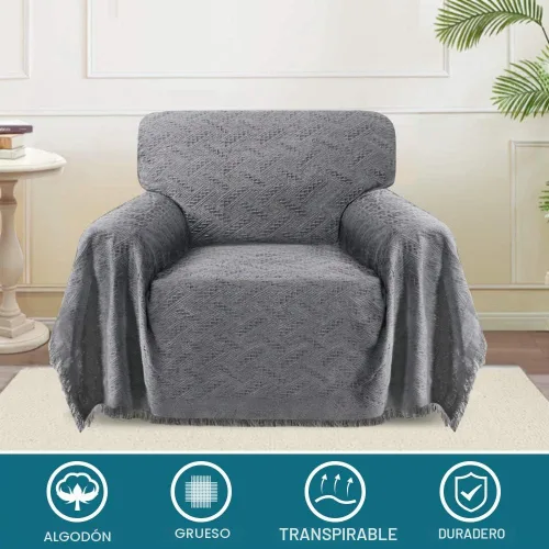 Vista 2 de Turquoize - Funda para sofá de algodón de color gris, protector para sofá, funda para sofás, fundas para sofá seccional lavables para perros