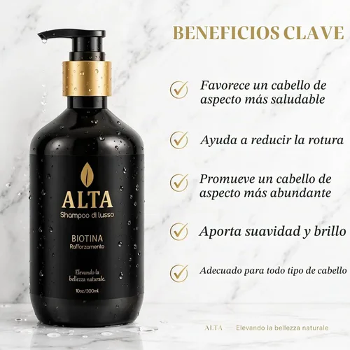 Vista 9 de All Goods Alta Strengthening Biotin + Caffeine Shampoo 10oz – DHT Blocker Formula para la pérdida y adelgazamiento del cabello – Champú espesante