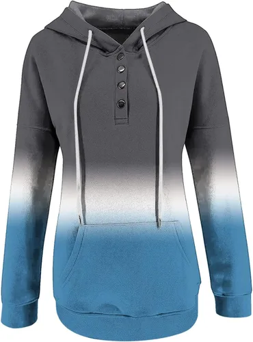 Vista 64 de Sudaderas con capucha para mujer, con cuello de botón, sin botones, con cordón, manga larga, lindas, ropa para adolescentes y niñas