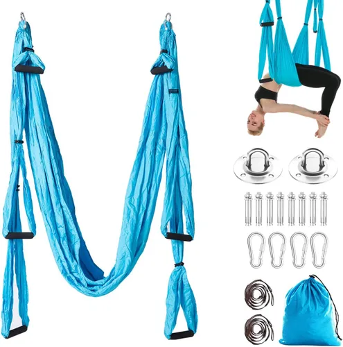Vista 8 de Juego de hamaca aérea de yoga con 2 correas de extensiones y kit de montaje en techo, equipo para colgar inversión de yoga