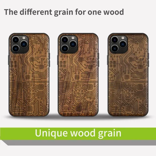 Vista 6 de Carveit Funda de madera para iPhone 11 Pro Max [madera natural y TPU suave negro] a prueba de golpes, protector de teléfono de madera único