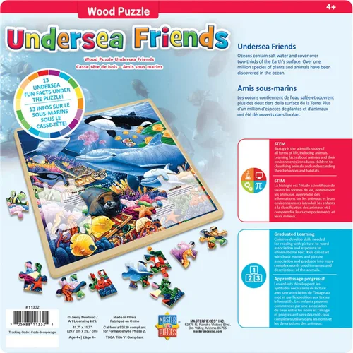 Vista 3 de MasterPieces Rompecabezas de 48 piezas de hechos divertidos para niños, rompecabezas de madera de amigos submarinos, 12 x 12 pulgadas